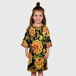 Платье клеш для девочки Желтая хохлома, цвет: 3D-принт — фото 2