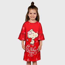 Платье клеш для девочки Свинка с сердцем, цвет: 3D-принт — фото 2