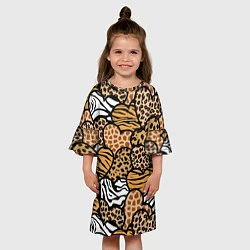 Платье клеш для девочки Сердца из шкур африканских животных, цвет: 3D-принт — фото 2