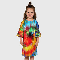 Платье клеш для девочки Абстракция разноцветная и яркая, цвет: 3D-принт — фото 2