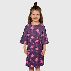 Платье клеш для девочки Фиолетовые фламинго, цвет: 3D-принт — фото 2