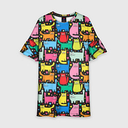 Платье клеш для девочки Разноцветные котики, цвет: 3D-принт