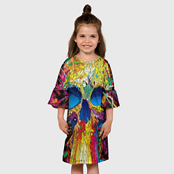 Платье клеш для девочки Художественный череп, цвет: 3D-принт — фото 2