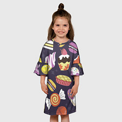 Платье клеш для девочки Сладости, цвет: 3D-принт — фото 2