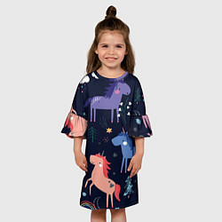 Платье клеш для девочки ЕДИНОРОЖКИ, цвет: 3D-принт — фото 2