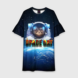 Платье клеш для девочки Космический кот, цвет: 3D-принт
