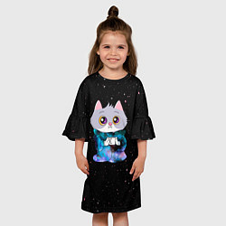 Платье клеш для девочки Котёнок в пледе, цвет: 3D-принт — фото 2