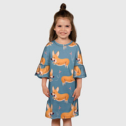 Платье клеш для девочки Корги с бабочкой, цвет: 3D-принт — фото 2