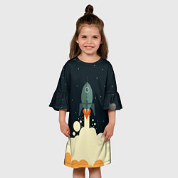 Платье клеш для девочки Ракета дым космос, цвет: 3D-принт — фото 2