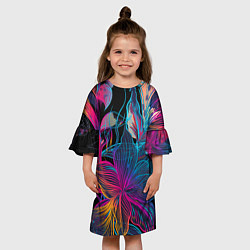 Платье клеш для девочки Flowers Неон, цвет: 3D-принт — фото 2