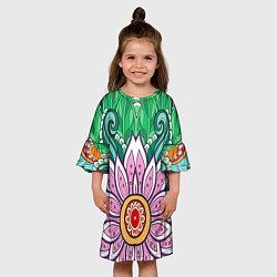 Платье клеш для девочки Цветок дудлинг линии лето, цвет: 3D-принт — фото 2