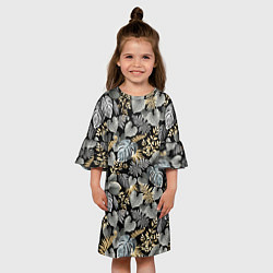 Платье клеш для девочки Серебряные листочки, цвет: 3D-принт — фото 2