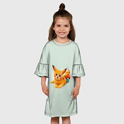 Платье клеш для девочки Котенок покемон пикачу арт, цвет: 3D-принт — фото 2