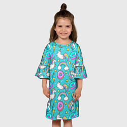 Платье клеш для девочки Turquoise unicorn, цвет: 3D-принт — фото 2
