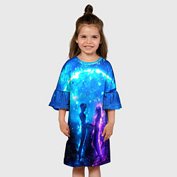 Платье клеш для девочки Внеземная пара луна ночь, цвет: 3D-принт — фото 2