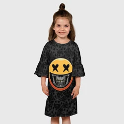 Платье клеш для девочки Смайлик на черепе Emoji, цвет: 3D-принт — фото 2