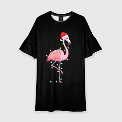 Платье клеш для девочки Новогодний Фламинго, цвет: 3D-принт