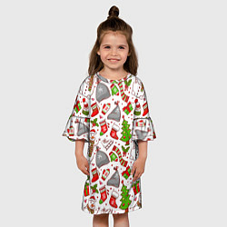 Платье клеш для девочки Новогодний фон, цвет: 3D-принт — фото 2