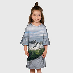 Платье клеш для девочки Весна в горах, цвет: 3D-принт — фото 2