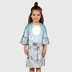Платье клеш для девочки Зимний дворик, цвет: 3D-принт — фото 2