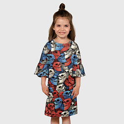Платье клеш для девочки Черепа троллей триколор, цвет: 3D-принт — фото 2