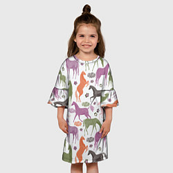 Платье клеш для девочки Лошадки, цвет: 3D-принт — фото 2