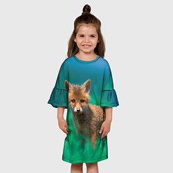 Платье клеш для девочки Маленький лисенок, цвет: 3D-принт — фото 2