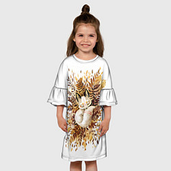 Платье клеш для девочки Лисичка спит в листьях, цвет: 3D-принт — фото 2