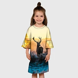 Платье клеш для девочки Олень рассвет зима, цвет: 3D-принт — фото 2
