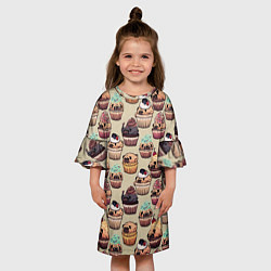 Платье клеш для девочки Мопсы - Кексики, цвет: 3D-принт — фото 2