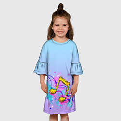 Платье клеш для девочки Ноты краски музыканту, цвет: 3D-принт — фото 2