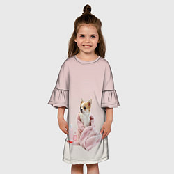 Платье клеш для девочки Собачка полотенце процедуры, цвет: 3D-принт — фото 2