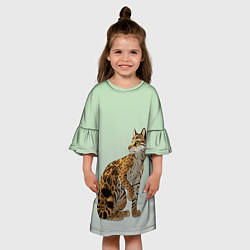 Платье клеш для девочки Дикий кот оцелот, цвет: 3D-принт — фото 2