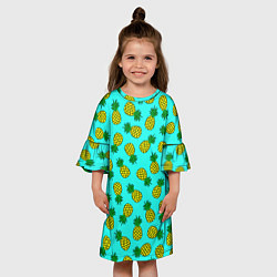 Платье клеш для девочки Ананасы аква, цвет: 3D-принт — фото 2