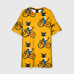 Платье клеш для девочки Котики на велосипедах, цвет: 3D-принт