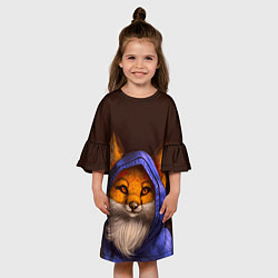 Платье клеш для девочки Лисенок в капюшоне, цвет: 3D-принт — фото 2