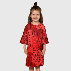Платье клеш для девочки Тропические листья Монстера, цвет: 3D-принт — фото 2