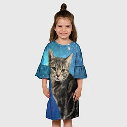Платье клеш для девочки Кот Космос, цвет: 3D-принт — фото 2