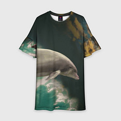 Платье клеш для девочки Дельфин в облаках, цвет: 3D-принт