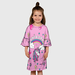 Платье клеш для девочки Единорог Радужный, цвет: 3D-принт — фото 2
