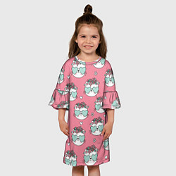 Платье клеш для девочки Котики с цвточками, цвет: 3D-принт — фото 2