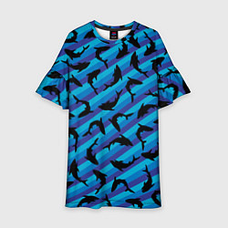 Платье клеш для девочки Черные акулы паттерн, цвет: 3D-принт