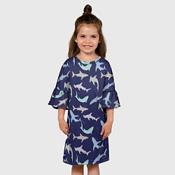 Платье клеш для девочки Акулы разные, цвет: 3D-принт — фото 2