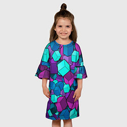 Платье клеш для девочки СИРЕНЕВЫЕ КУБЫ, цвет: 3D-принт — фото 2