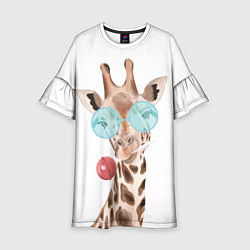 Платье клеш для девочки Жираф в очках, цвет: 3D-принт