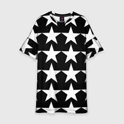 Платье клеш для девочки Белые звёзды на чёрном фоне, цвет: 3D-принт
