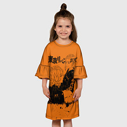 Платье клеш для девочки Токийские мстители ораньжевый, цвет: 3D-принт — фото 2