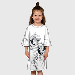 Платье клеш для девочки Китайский дракон на белом фоне, цвет: 3D-принт — фото 2