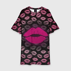 Платье клеш для девочки Малиновые губы, цвет: 3D-принт