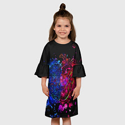 Платье клеш для девочки Сердце и мозг в неоне, цвет: 3D-принт — фото 2